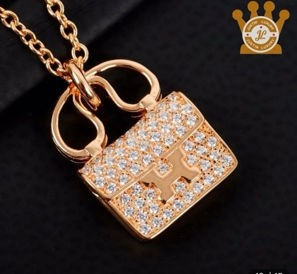 Luxury Handbag Pendant Necklace – Rose Gold with Crystal
