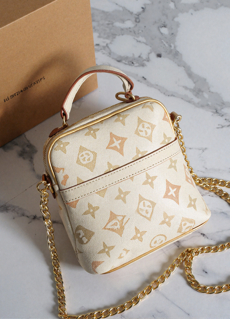 Luxury Monogram Crossbody Vanity Bag – Cream & Beige